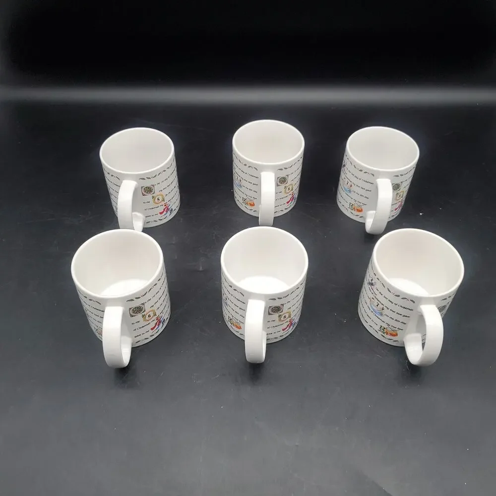 Set of 6 Twelve Days of Christmas Coffee Mugs Holiday Ceramic Cups